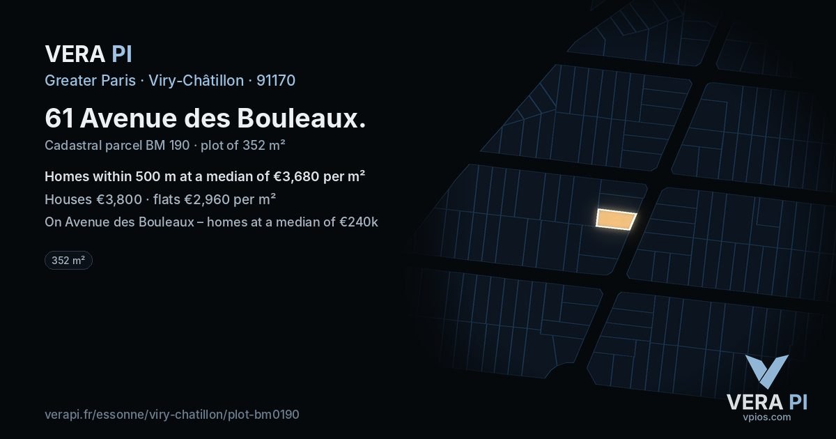 61 Avenue des Bouleaux, Viry-Châtillon at night – the plot lit, the parcels around coloured by the prices near them