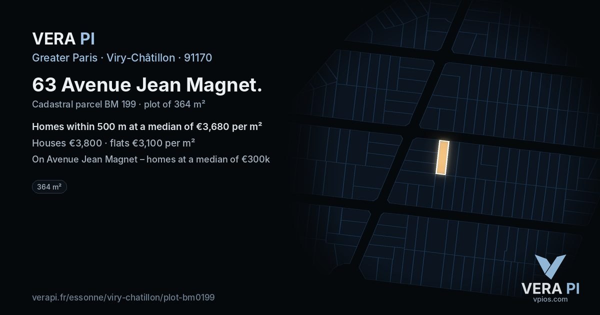 63 Avenue Jean Magnet, Viry-Châtillon at night – the plot lit, the parcels around coloured by the prices near them
