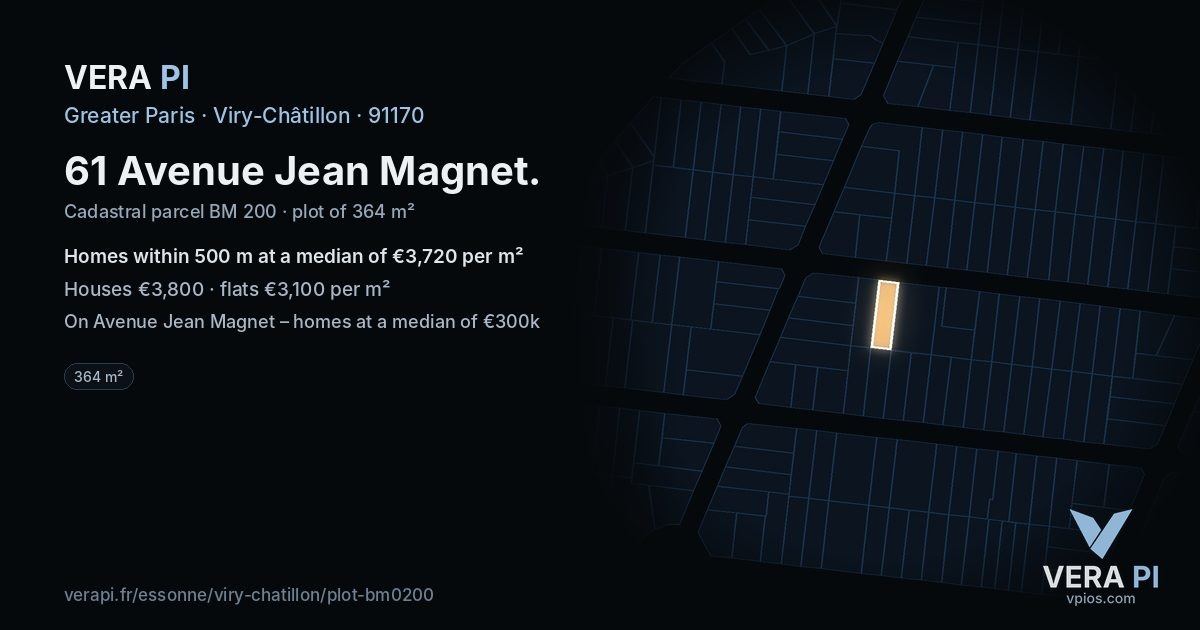 61 Avenue Jean Magnet, Viry-Châtillon at night – the plot lit, the parcels around coloured by the prices near them