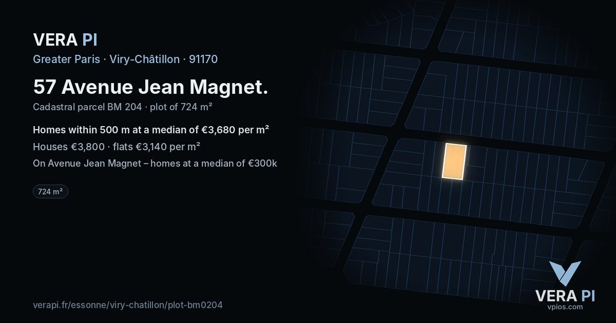 57 Avenue Jean Magnet, Viry-Châtillon at night – the plot lit, the parcels around coloured by the prices near them