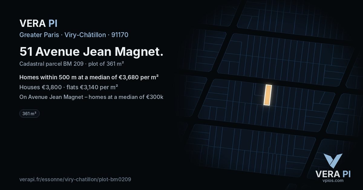 51 Avenue Jean Magnet, Viry-Châtillon at night – the plot lit, the parcels around coloured by the prices near them