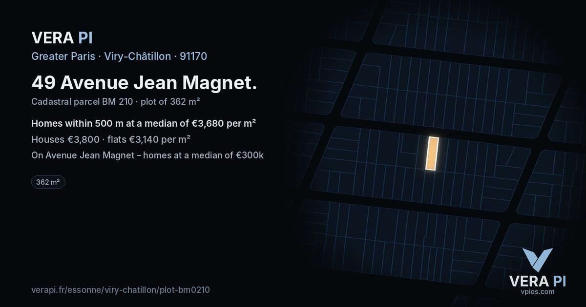49 Avenue Jean Magnet, Viry-Châtillon at night – the plot lit, the parcels around coloured by the prices near them