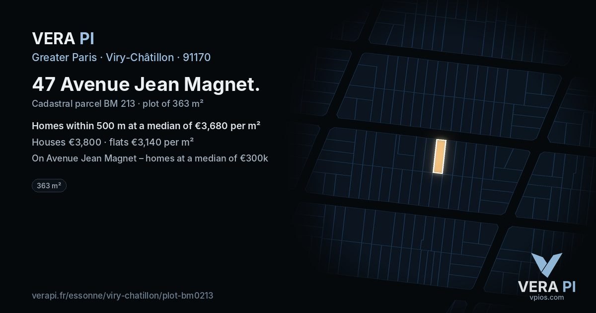 47 Avenue Jean Magnet, Viry-Châtillon at night – the plot lit, the parcels around coloured by the prices near them