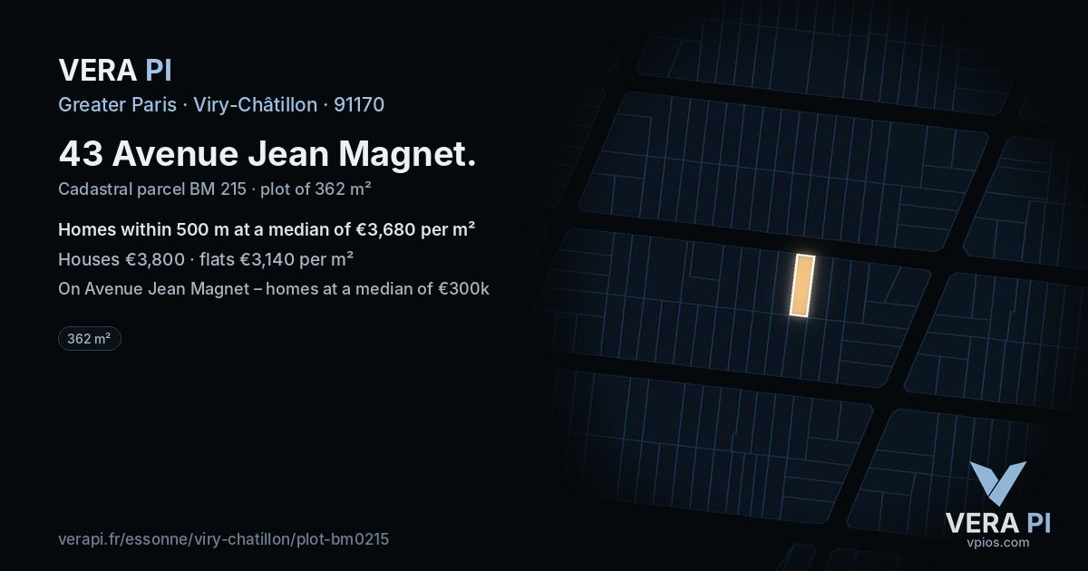 43 Avenue Jean Magnet, Viry-Châtillon at night – the plot lit, the parcels around coloured by the prices near them
