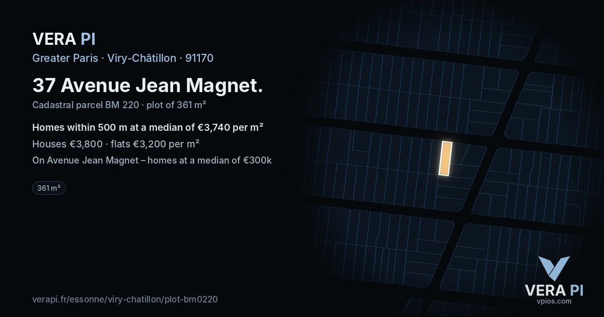 37 Avenue Jean Magnet, Viry-Châtillon at night – the plot lit, the parcels around coloured by the prices near them