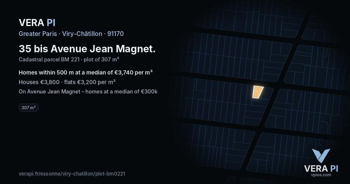 35 bis Avenue Jean Magnet, Viry-Châtillon at night – the plot lit, the parcels around coloured by the prices near them