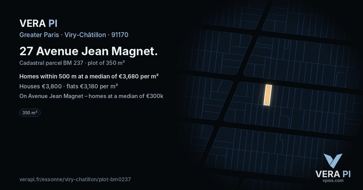 27 Avenue Jean Magnet, Viry-Châtillon at night – the plot lit, the parcels around coloured by the prices near them