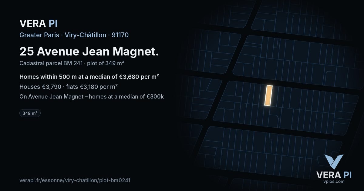 25 Avenue Jean Magnet, Viry-Châtillon at night – the plot lit, the parcels around coloured by the prices near them