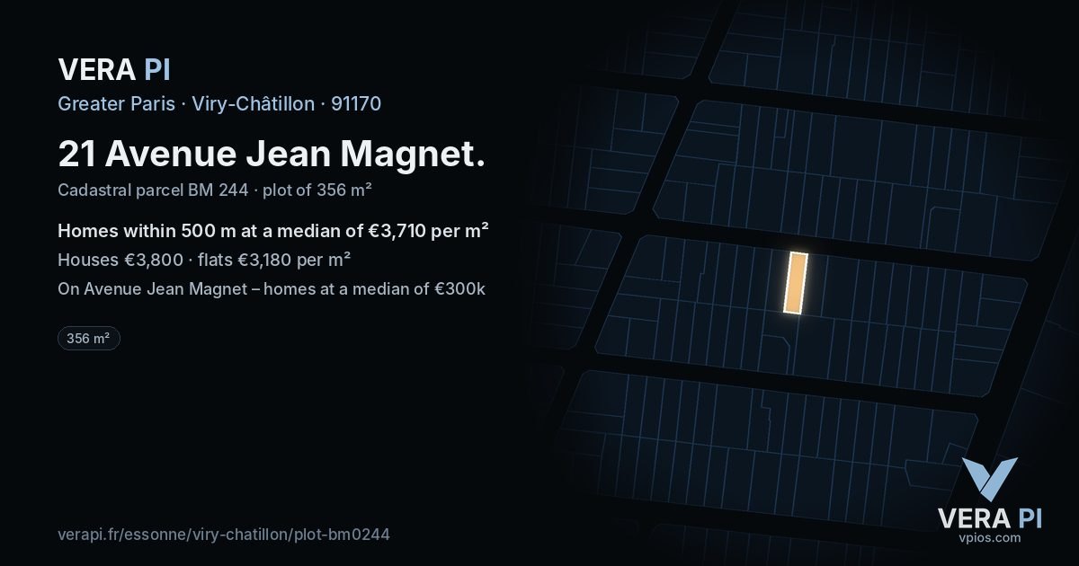 21 Avenue Jean Magnet, Viry-Châtillon at night – the plot lit, the parcels around coloured by the prices near them