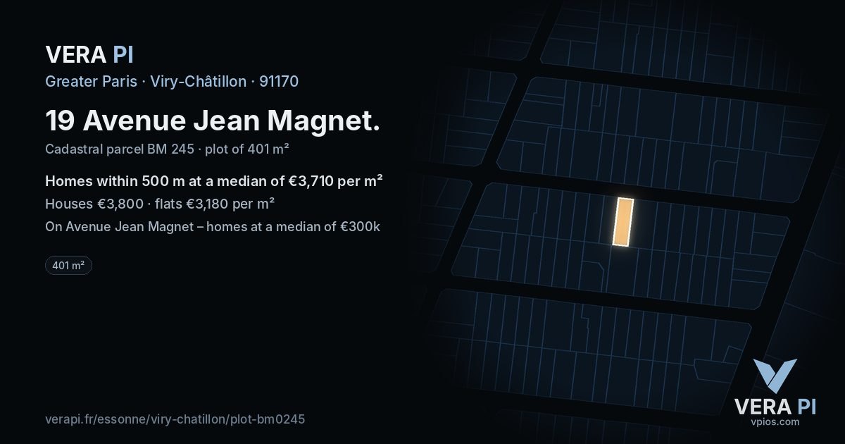 19 Avenue Jean Magnet, Viry-Châtillon at night – the plot lit, the parcels around coloured by the prices near them