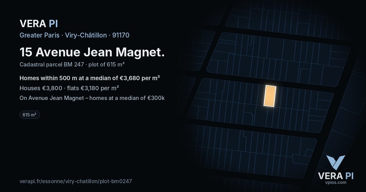 15 Avenue Jean Magnet, Viry-Châtillon at night – the plot lit, the parcels around coloured by the prices near them