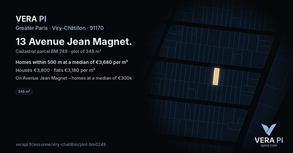 13 Avenue Jean Magnet, Viry-Châtillon at night – the plot lit, the parcels around coloured by the prices near them
