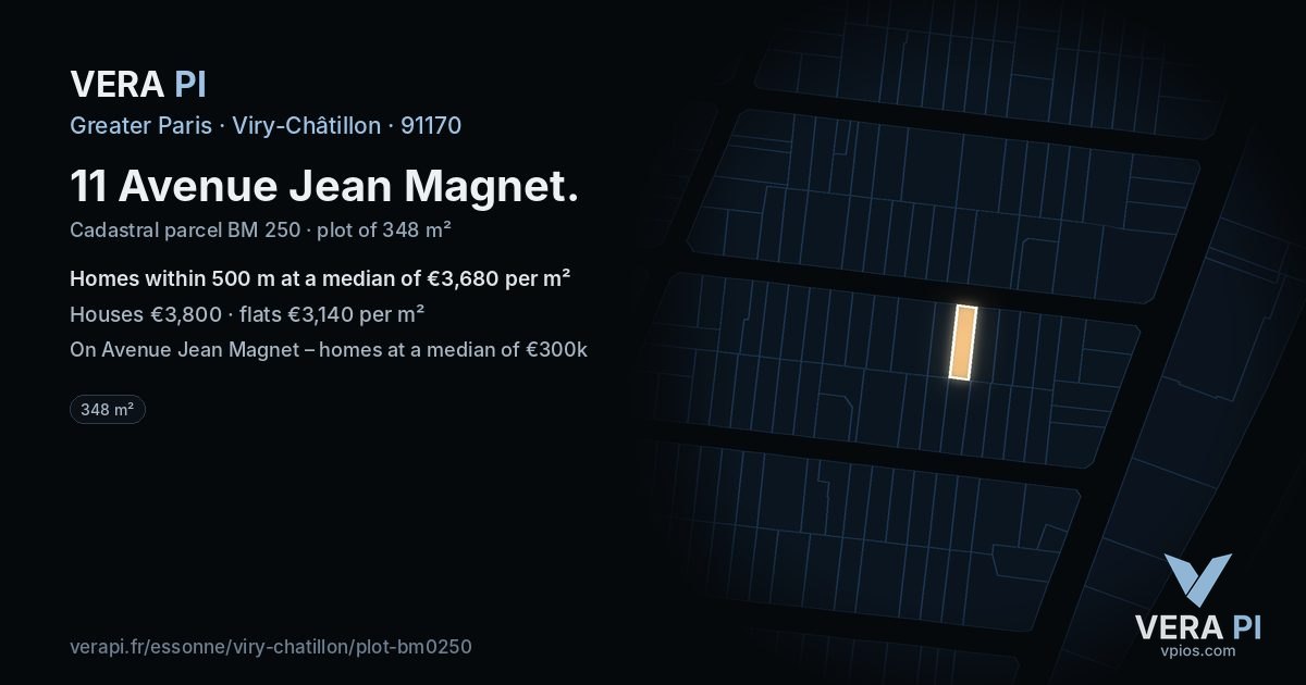 11 Avenue Jean Magnet, Viry-Châtillon at night – the plot lit, the parcels around coloured by the prices near them