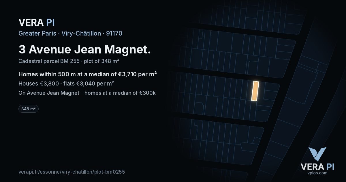 3 Avenue Jean Magnet, Viry-Châtillon at night – the plot lit, the parcels around coloured by the prices near them