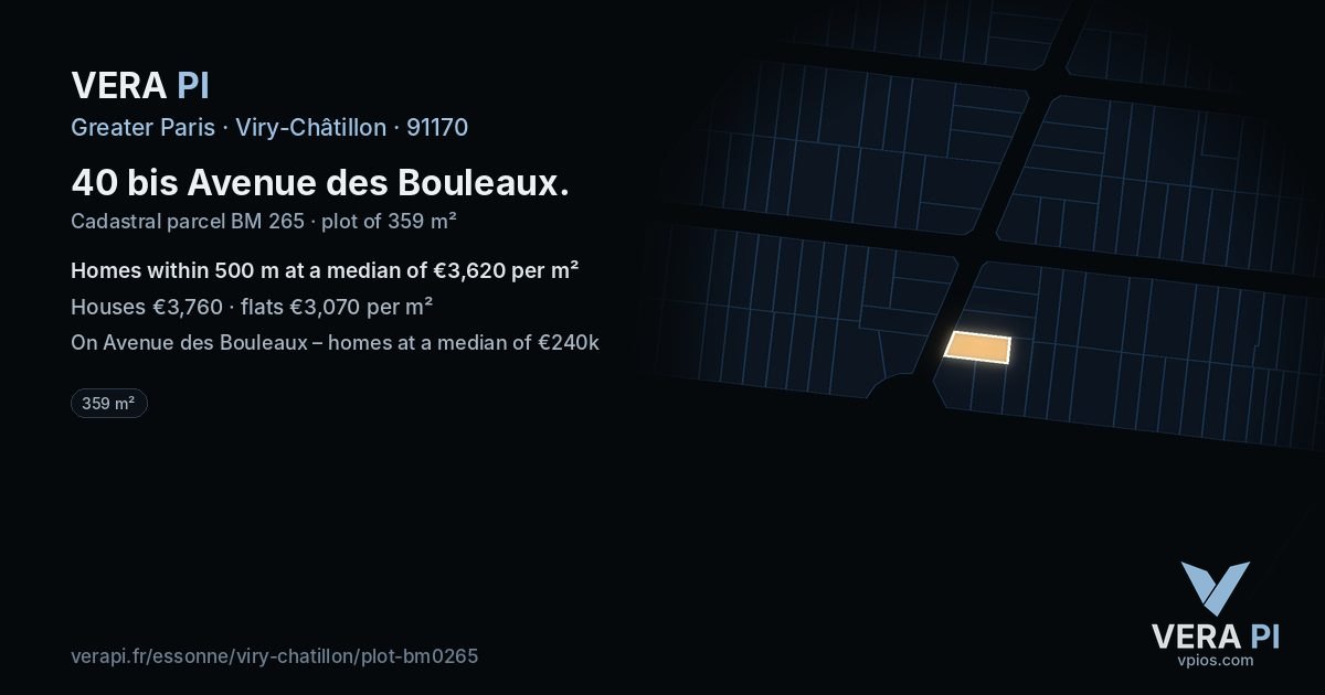 40 bis Avenue des Bouleaux, Viry-Châtillon at night – the plot lit, the parcels around coloured by the prices near them