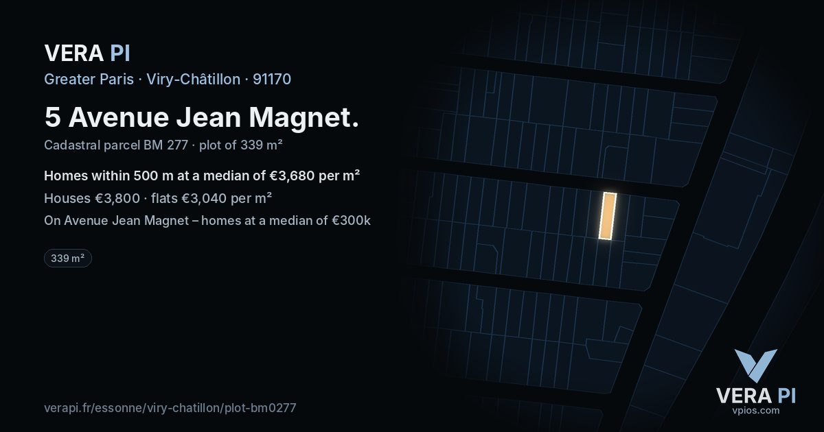5 Avenue Jean Magnet, Viry-Châtillon at night – the plot lit, the parcels around coloured by the prices near them