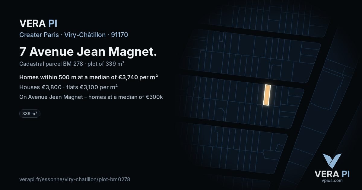 7 Avenue Jean Magnet, Viry-Châtillon at night – the plot lit, the parcels around coloured by the prices near them