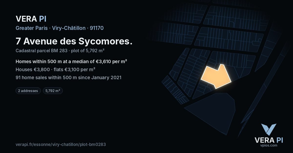 7 Avenue des Sycomores, Viry-Châtillon at night – the plot lit, the parcels around coloured by the prices near them
