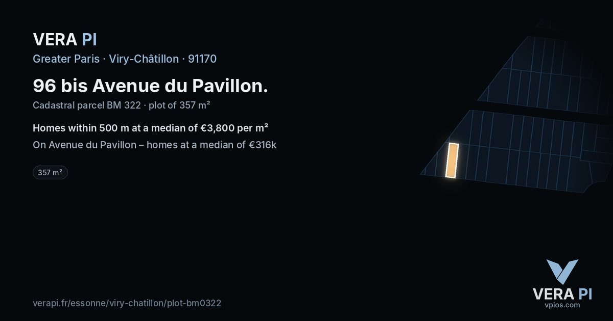 96 bis Avenue du Pavillon, Viry-Châtillon at night – the plot lit, the parcels around coloured by the prices near them