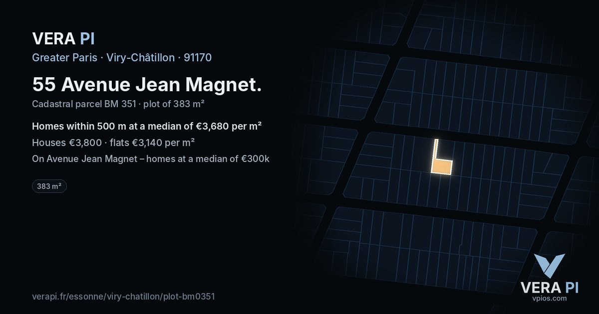 55 Avenue Jean Magnet, Viry-Châtillon at night – the plot lit, the parcels around coloured by the prices near them