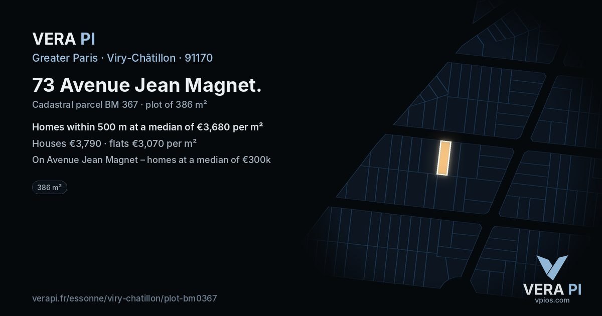 73 Avenue Jean Magnet, Viry-Châtillon at night – the plot lit, the parcels around coloured by the prices near them
