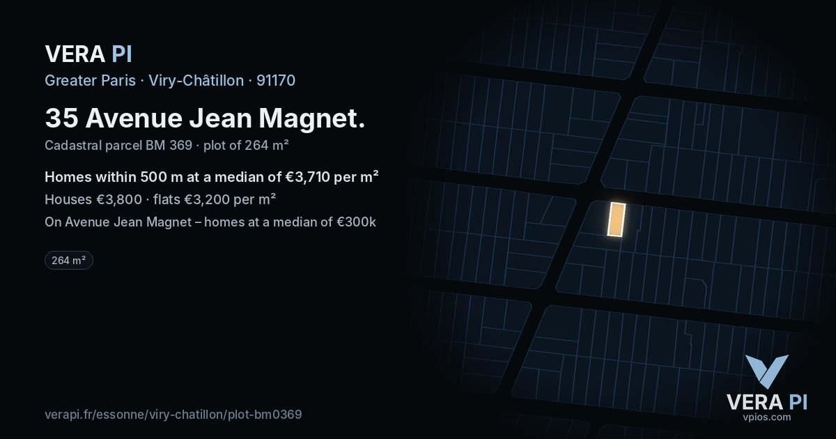 35 Avenue Jean Magnet, Viry-Châtillon at night – the plot lit, the parcels around coloured by the prices near them