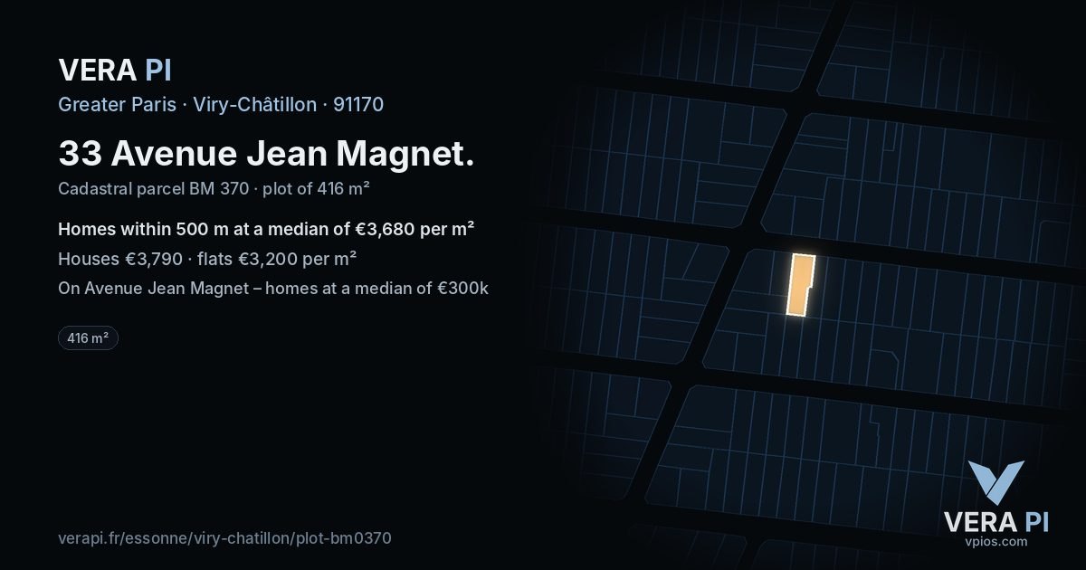 33 Avenue Jean Magnet, Viry-Châtillon at night – the plot lit, the parcels around coloured by the prices near them
