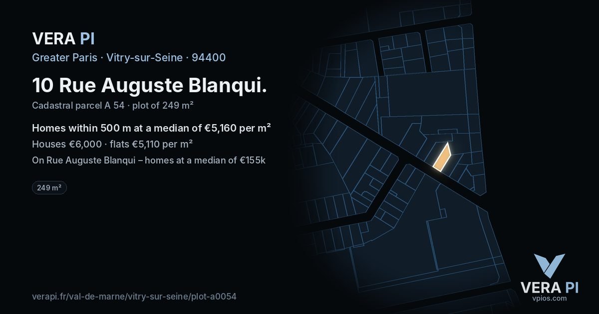 10 Rue Auguste Blanqui, Vitry-sur-Seine at night – the plot lit, the parcels around coloured by the prices near them