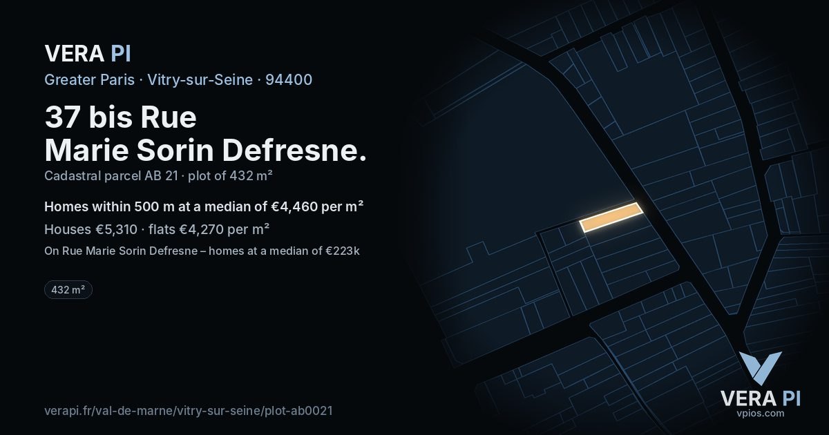 37 bis Rue Marie Sorin Defresne, Vitry-sur-Seine at night – the plot lit, the parcels around coloured by the prices near them