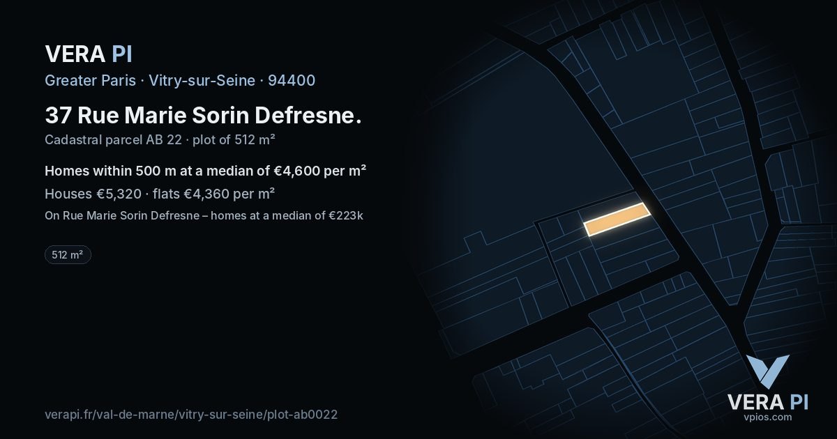 37 Rue Marie Sorin Defresne, Vitry-sur-Seine at night – the plot lit, the parcels around coloured by the prices near them