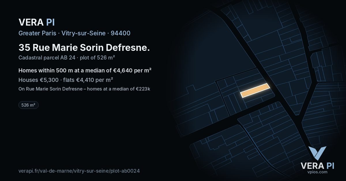 35 Rue Marie Sorin Defresne, Vitry-sur-Seine at night – the plot lit, the parcels around coloured by the prices near them