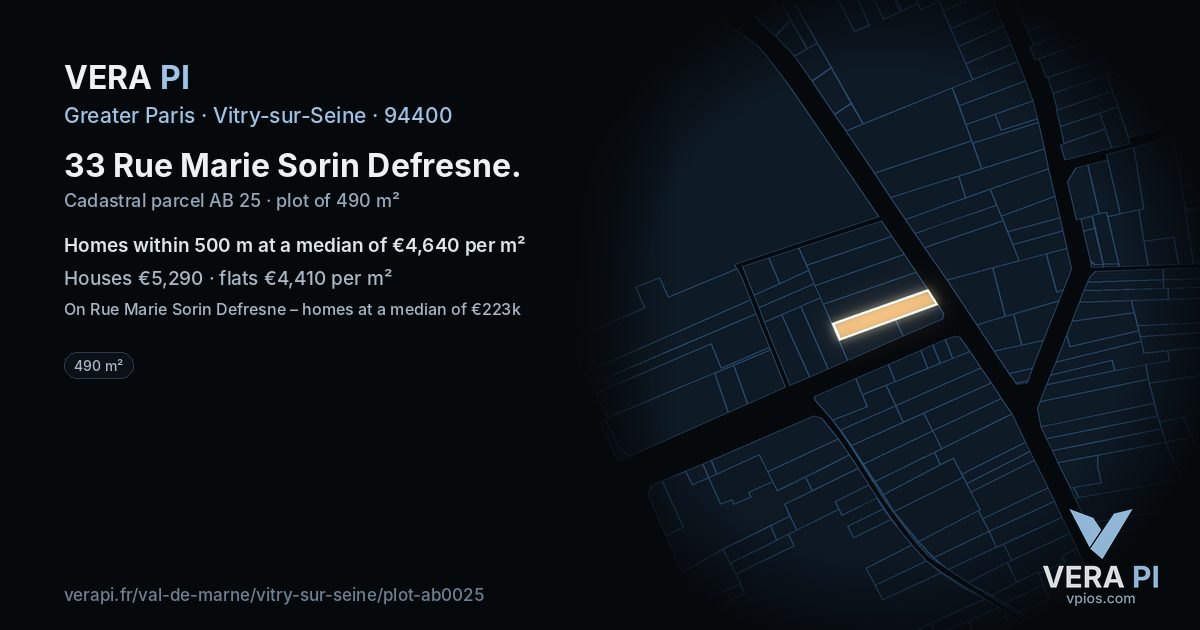 33 Rue Marie Sorin Defresne, Vitry-sur-Seine at night – the plot lit, the parcels around coloured by the prices near them