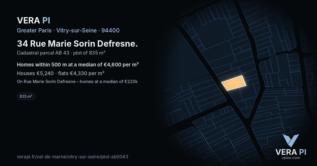 34 Rue Marie Sorin Defresne, Vitry-sur-Seine at night – the plot lit, the parcels around coloured by the prices near them