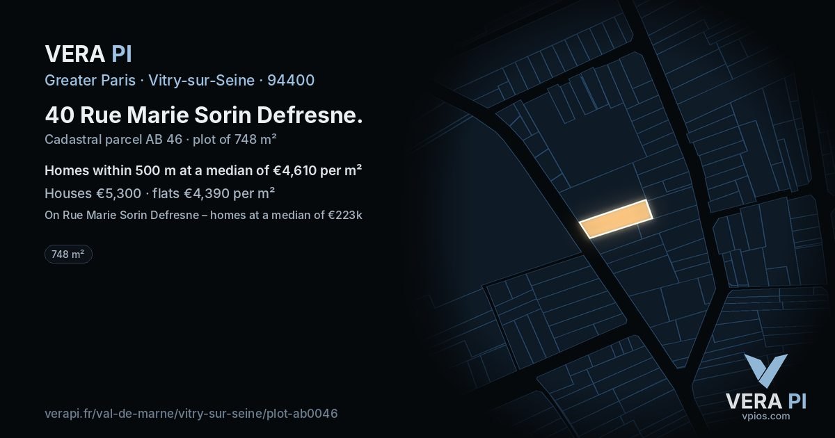 40 Rue Marie Sorin Defresne, Vitry-sur-Seine at night – the plot lit, the parcels around coloured by the prices near them