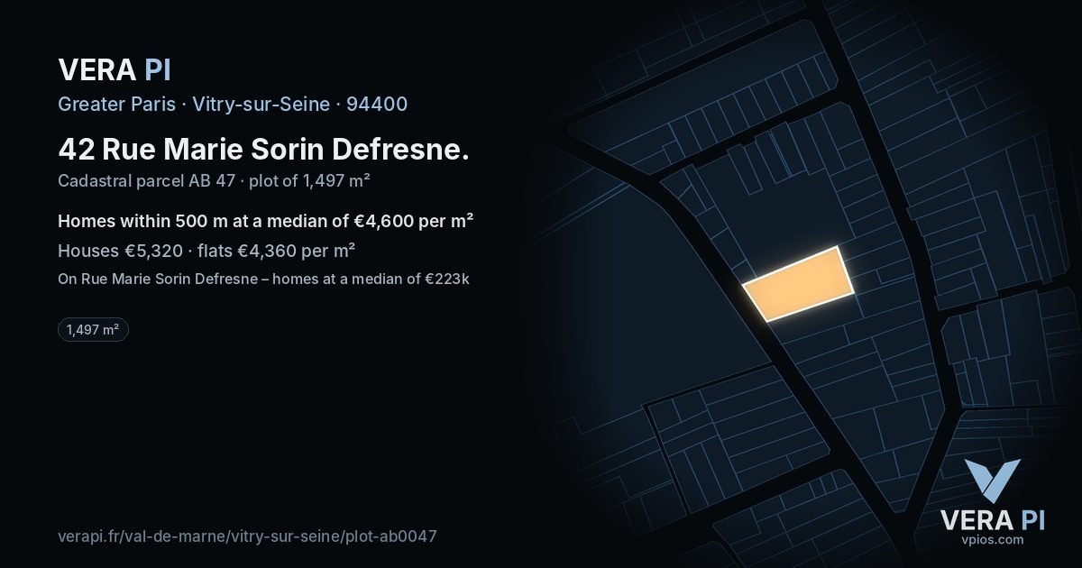42 Rue Marie Sorin Defresne, Vitry-sur-Seine at night – the plot lit, the parcels around coloured by the prices near them