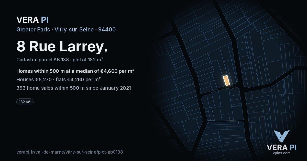 8 Rue Larrey, Vitry-sur-Seine at night – the plot lit, the parcels around coloured by the prices near them