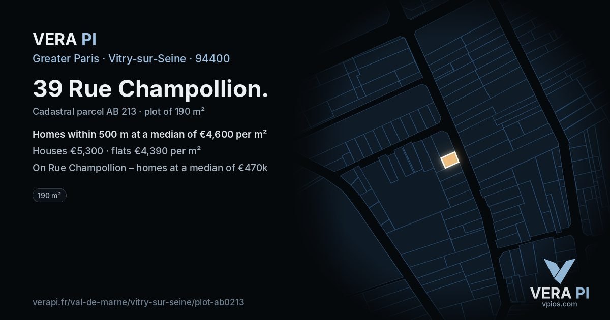 39 Rue Champollion, Vitry-sur-Seine at night – the plot lit, the parcels around coloured by the prices near them
