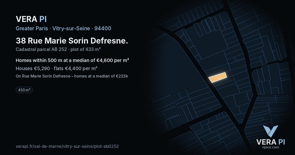 38 Rue Marie Sorin Defresne, Vitry-sur-Seine at night – the plot lit, the parcels around coloured by the prices near them