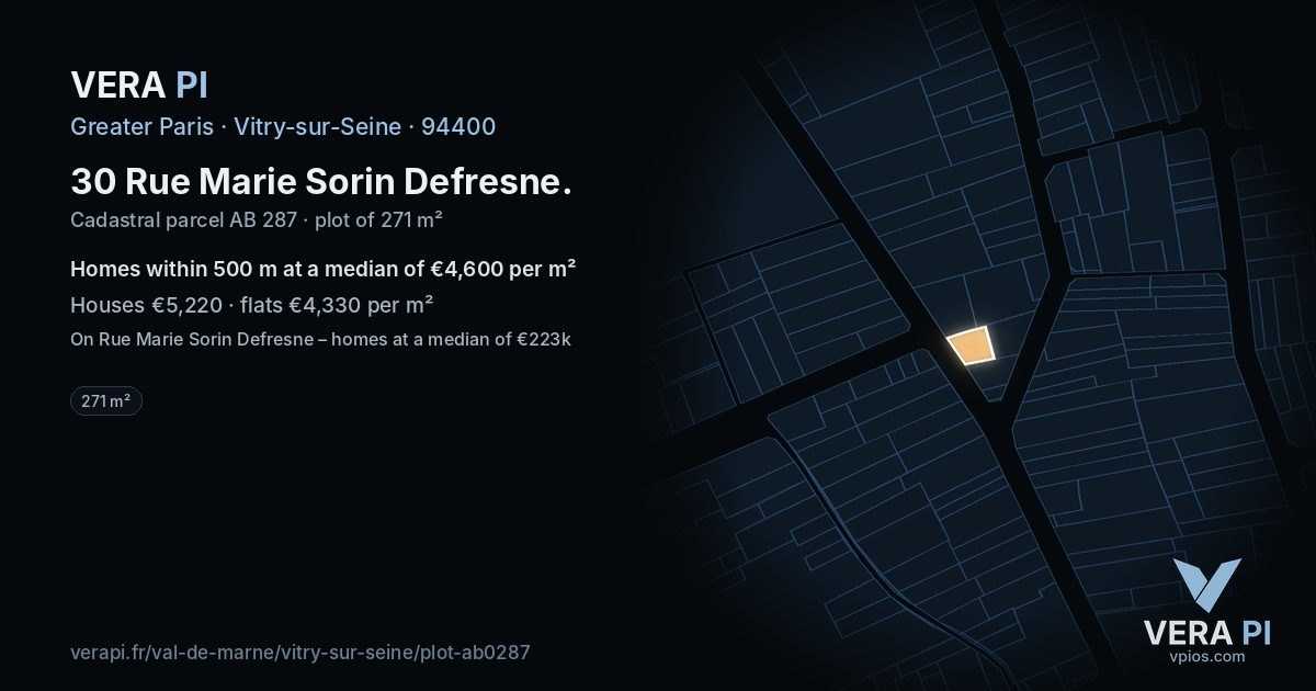 30 Rue Marie Sorin Defresne, Vitry-sur-Seine at night – the plot lit, the parcels around coloured by the prices near them