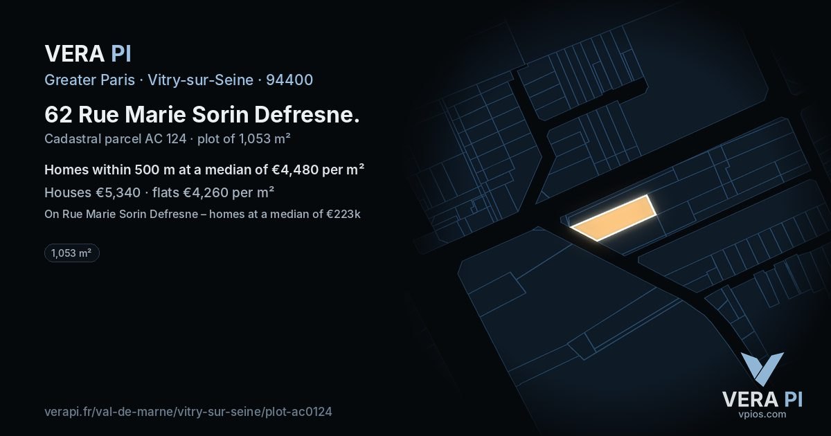 62 Rue Marie Sorin Defresne, Vitry-sur-Seine at night – the plot lit, the parcels around coloured by the prices near them