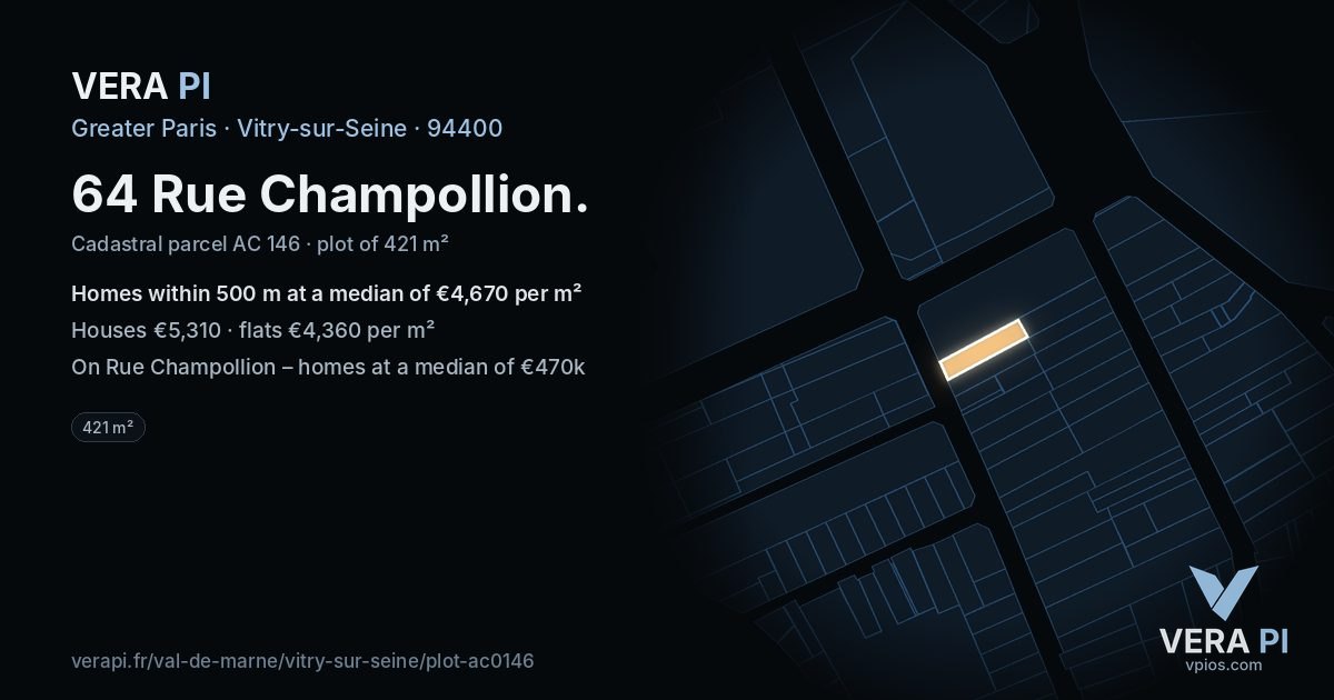 64 Rue Champollion, Vitry-sur-Seine at night – the plot lit, the parcels around coloured by the prices near them