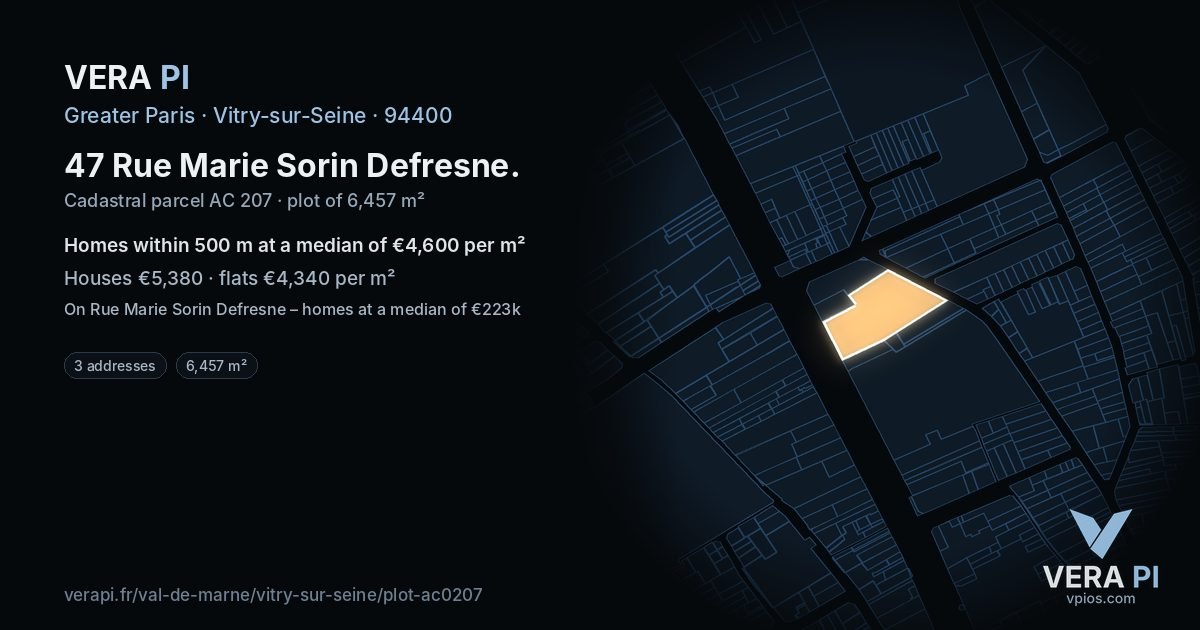 47 Rue Marie Sorin Defresne, Vitry-sur-Seine at night – the plot lit, the parcels around coloured by the prices near them