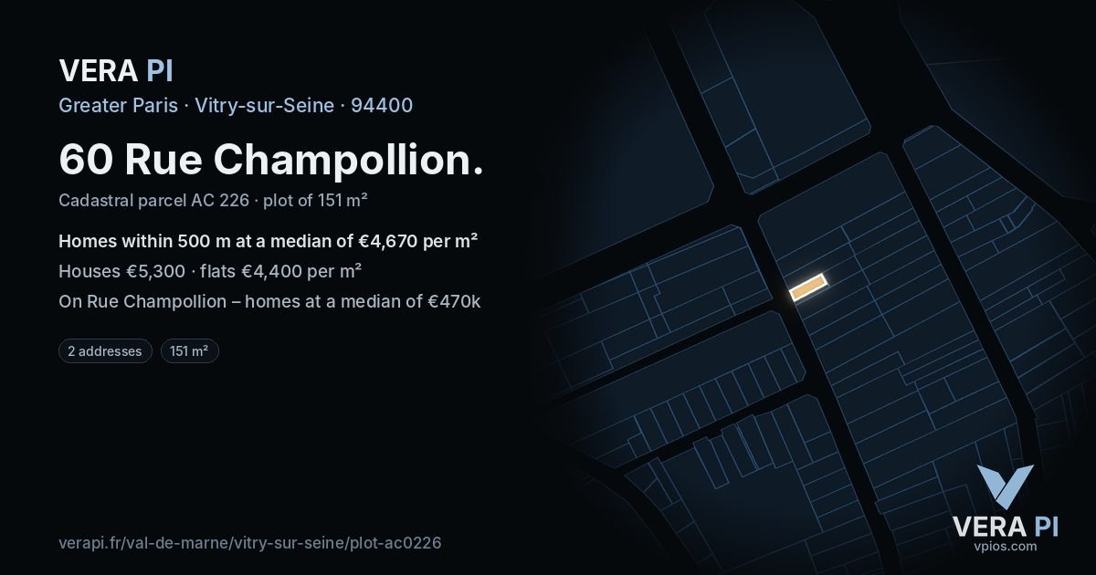 60 Rue Champollion, Vitry-sur-Seine at night – the plot lit, the parcels around coloured by the prices near them