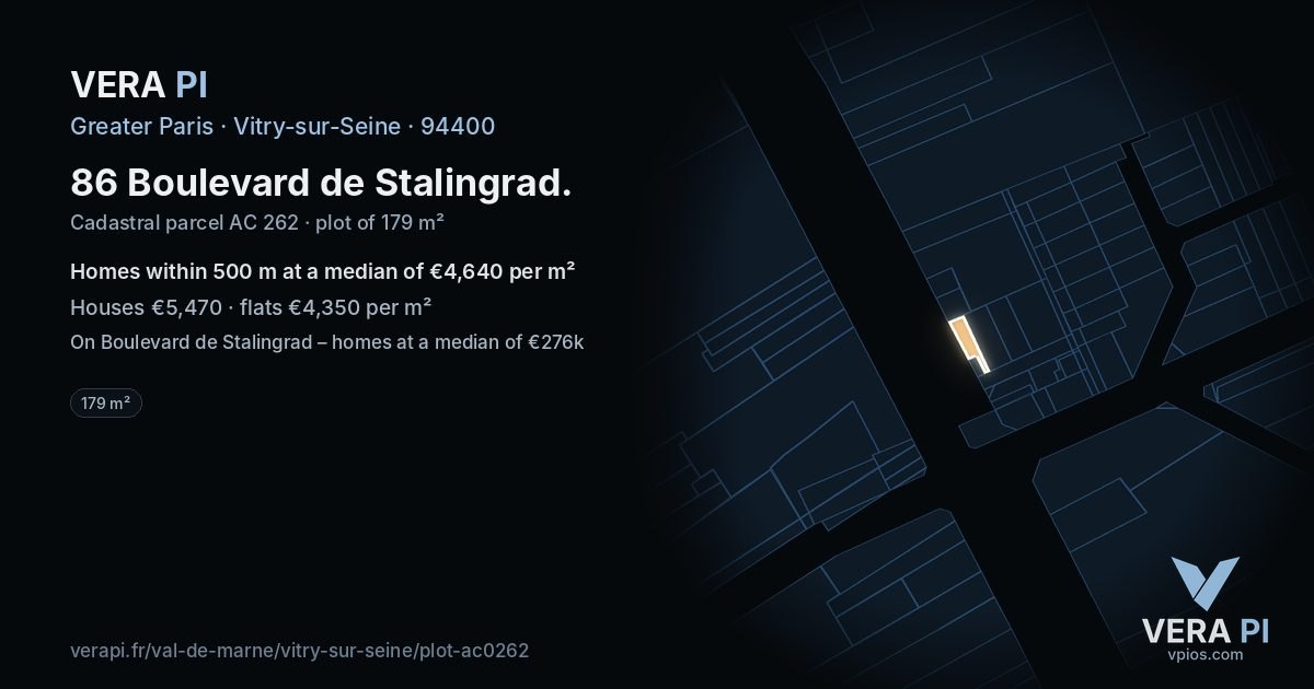 86 Boulevard de Stalingrad, Vitry-sur-Seine at night – the plot lit, the parcels around coloured by the prices near them