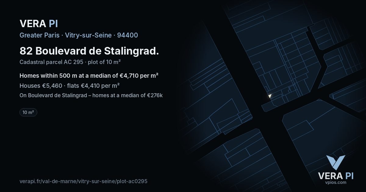 82 Boulevard de Stalingrad, Vitry-sur-Seine at night – the plot lit, the parcels around coloured by the prices near them
