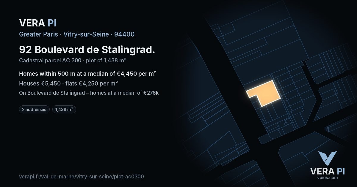 92 Boulevard de Stalingrad, Vitry-sur-Seine at night – the plot lit, the parcels around coloured by the prices near them