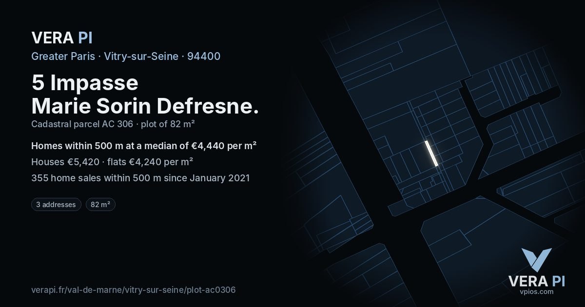 5 Impasse Marie Sorin Defresne, Vitry-sur-Seine at night – the plot lit, the parcels around coloured by the prices near them