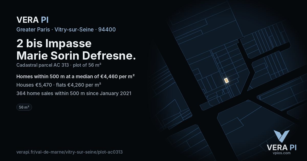 2 bis Impasse Marie Sorin Defresne, Vitry-sur-Seine at night – the plot lit, the parcels around coloured by the prices near them