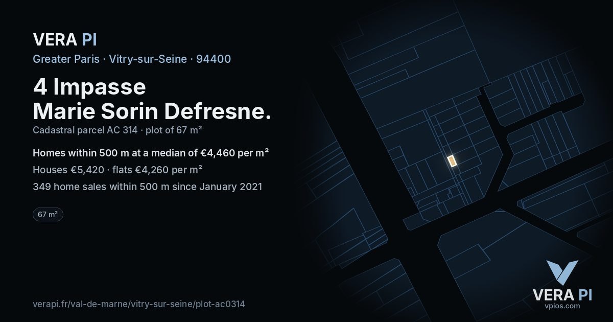 4 Impasse Marie Sorin Defresne, Vitry-sur-Seine at night – the plot lit, the parcels around coloured by the prices near them