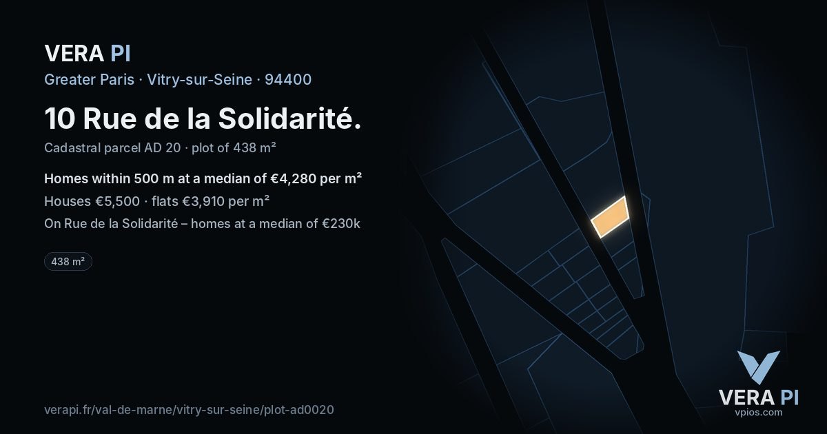 10 Rue de la Solidarité, Vitry-sur-Seine at night – the plot lit, the parcels around coloured by the prices near them